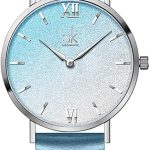 SHENGKE SK Ultra Thin Minialist Creative Starry Sky Women Watch with Genuine Leather Stainless Steel Mesh Band Floral Watch